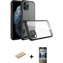 Marsilyan™- iPhone 11 Pro Kılıf Nova Asil Özel Seri - Siyah 34D Hayalet Izgaralı Cam + Renkli Kamera Lens Koruma Cam - Pe