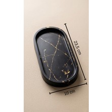 Empressco Vivarium Siyah Modern Mermer Kompozit (Yapay Mermer) Oval Yağdanlık ve Baharatlık Altlığı - Gold Desenli - Fiyatı, Yorumları