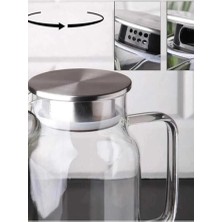 Uravas Store Mey Ithalat® 1500 ml Borosilikat Cam Su Sürahisi - Metal Kapaklı ve Isıya Dayanıklı