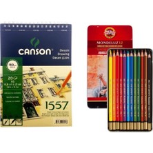 Koh-I Noor Mondeluz Aquarell Boya Kalemi Seti 12 Renk + Canson Eskiz Çizim Defteri 180 Gr. A5 20 Sayfa