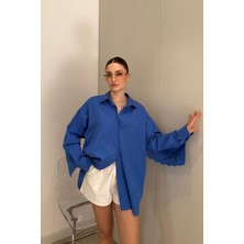 Magarde Fisto Detay Oversize Poplin Gömlek- Saks