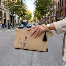 Ju Yaratıcı Tasarım Hasır Kadın Portföy Clutch Çanta Aşk