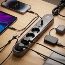 Hereveoyuncak Termal Akım Korumalı 4 Prizli USB Girişlii Uzatma Kablosu