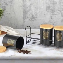 Empressco Kitchen Damys Bambu Kapaklı Metal Teneke  Çay Şeker Kahve Saklama Kabı 3