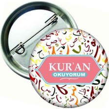 Hediye Panayırı Kuran Okuyorum Pembe Öğrenci Rozeti 20 Adet 44 mm Metal İğneli