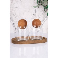 Empressco Home Ahşap Standlı 2’li Ahşap Top Kapaklı Cam Kavanoz Seti - Fiyatı, Yorumları