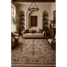 Fuly Consept Krem Mavi Vintage Halı Çiçek Motifli Dekoratif Oturma Odası Halısı TH-3031