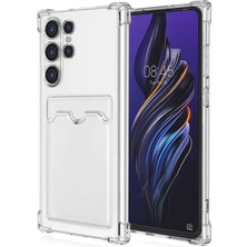 Powerfox Samsung Galaxy S23 Ultra Uyumlu Köşeleri Çıkıntılı Kartlıklı Şeffaf Kılıf
