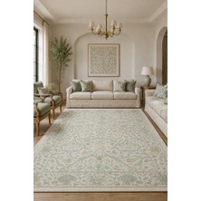 Fuly Consept Vintage Mint Yeşili Eskitme Desenli Salon Halısı | Klasik Persian Model Soft Renk Modern Dekor Halı TH-3039