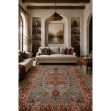 Fuly Consept Klasik Ziegler Desenli Mavi Kırmızı Halı | Vintage Saçaklı Oturma Odası Halısı | Anadolu Motifli Eskitme Görünümlü Salon Halısı | Dekoratif Bohem Şark Tarzı Kilim TH-3034