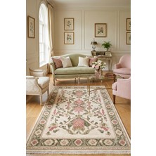 Fuly Consept Pudra Pembe Vintage Halı | Klasik Floral Desenli Dekoratif Salon Halısı TH-3036