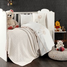 Minelya Home 5 Parça Pamuk Meva Bebek Nevresim Takımı Krem Renk Triko Battaniyeli 100 x 150 cm