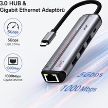 CoverZone 3.0 Hub & Gigabit Ethernet Adaptörü Usb-C Çok Fonksiyonlu USB Hub 5gbps, 1000MBPS Ethernet Bağlantı, 3 USB 3.0 Port, Pd Şarj Desteği ile Laptop & Pc Için | ZR1281
