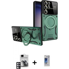 Marsilyan™- Galaxy S24 Ultra Kılıf Kıvılcım Modern Serisi - Siyah Durable Full Glue Curved Hayalet Cam + Pvd Metal Kamera Lens - Pe