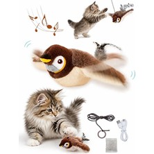 Mucit Home USB Şarjlı Uçan Kuş Kedi Oyuncağı Sesli & Hareketli Peluş Kedi Oyuncağı Kutulu