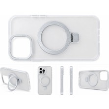 Akbix Accessory iPhone 13 Pro Max Uyumlu Beyaz  Şeffaf Standlı Magsafe Destekli Kılıf