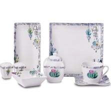 Korkmaz Link Collection 28 Parça Kare Kahvaltı Takımı 6 Kişilik Desenli New Bone Set