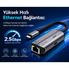 Coverzone Usb-C 2.5g+Pd Ethernet Adaptörü 2500MBPS Gigabit Ağ Bağlantı Dönüştürücü Pd Destekli Usb-C Ethernet Converter Kablolu Internet Adaptörü Laptop ve Pc Uyumlu | ZR1280