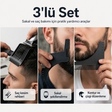 Ulu Pazarlama 3 Parça Siyah Sakal Şekillendirme Z ve C Model Saç Kesim Rehberi Taraklı Bakım Seti