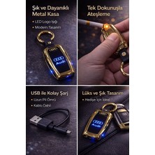 Meka Shisha Audi Logolu LED Işıklı Şarjlı Anahtarlık Çakmak – Lüks Metal Tasarım Kutulu USB Kablolu