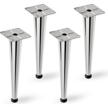 Badem10 (4 Adet) Omaks 25 cm Düz Tablalı Krom Renk Metal Mobilya Sehpa Ayağı Dayanıklı Mobilya Ayak