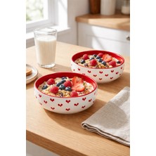 Evanilife Red Love Model El Yapımı Orta Boy Seramik Salata Kasesi - Diyet Bowl
