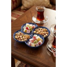 Evanilife Sultan Garden 4 Bölmeli Çerezlik El Yapımı Seramik Atıştırmalık Sunumluk Kase Cips, Kuruyemiş Tabağı