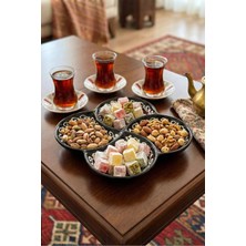 Evanilife Sultan Garden 4 Bölmeli Çerezlik El Yapımı Seramik Atıştırmalık Sunumluk Kase Cips, Kuruyemiş Tabağı