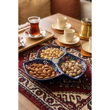 Evanilife Sultan Garden 3 Bölmeli Çerezlik El Yapımı Seramik Atıştırmalık Sunumluk Kase Cips, Kuruyemiş Tabağı
