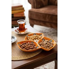 Evanilife Sultan Garden 3 Bölmeli Çerezlik El Yapımı Seramik Atıştırmalık Sunumluk Kase Cips, Kuruyemiş Tabağı