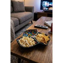Evanilife Sultan Garden 3 Bölmeli Çerezlik El Yapımı Seramik Atıştırmalık Sunumluk Kase Cips, Kuruyemiş Tabağı