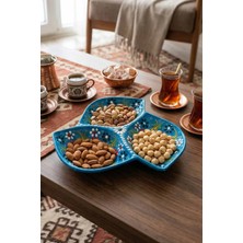 Evanilife Sultan Garden 3 Bölmeli Çerezlik El Yapımı Seramik Atıştırmalık Sunumluk Kase Cips, Kuruyemiş Tabağı