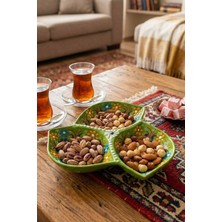Evanilife Sultan Garden 3 Bölmeli Çerezlik El Yapımı Seramik Atıştırmalık Sunumluk Kase Cips, Kuruyemiş Tabağı