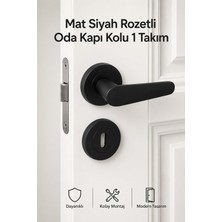 Nzb 1 Takım Mat Siyah Rozetli Oda Kapı Kolu Sağa Sola Uyumlu Modern Kapı Kolu Takımı