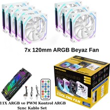 Next Gaming NG-A120W 7 Adet Infinity Mirror ARGB PWM Kasa Fanı 11X ARGB PWM Slot Kontrolcü ve Kumanda Beyaz