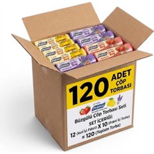 Polmix Büzgülü Çöp Torbası Orta Boy – 12 Paket (Toplam 120 Adet) – Çilek, Limon ve Lavanta Kokulu – 55x60 cm – Dayanıklı ve Sızdırmaz