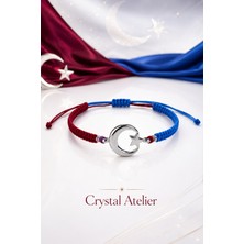 Crystal Atelier Bordo Mavi Ay Yıldız Makrome Taraftar Bileklik El Yapımı Ayarlanabilir Unisex