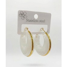 Mudanis Beyaz Marble Gold Halka Küpe