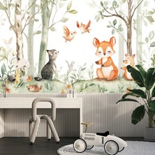 Arterior Wallpaper 180 cm x 100 cm Ormanda Tilki ve Hayvanların Dünyası 03 Çocuk Odası Poster Duvar Kağıdı