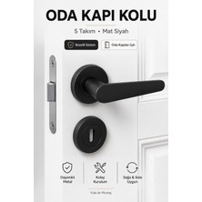 Nzb Mat Siyah Rozetli Oda Kapı Kolu (5 Takım Set) Sağa Sola Uyumlu Modern Kapı Takımı Kolları
