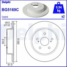 Delphi Depomix Arka Fren Diski Dolu Tip Toyota Ch-R 1.8l 2zr-Fxe Hybrid ZYX11 20- - 292 Çap x 5 Bijon Takım Di Sk Idır