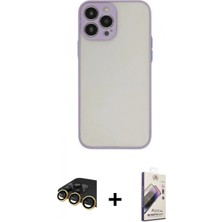Marsilyan™- iPhone 14 Pro Max Kılıf Ahenk Çizgi Serisi - Siyah Bilvis 3D Mat Cam Ekran Koruyucu + Raze Metal Kamera Lens - Gd