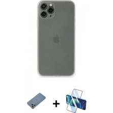 Marsilyan™- iPhone 11 Pro Max Kılıf Yadigar Yansıma Serisi - Siyah 3D Antistatik Cam Ekran Koruyucu + Shine Kamera Lens Koruma Cam - Mı