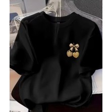 Nigrum Pardus Nıgrum Pardus Yeni Sezon Golden Cherry Baskılı %100 Pamuk Büyük Beden Oversize Kadın T-Shirt
