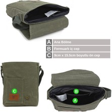Old Cotton Cargo 7059 S Pretty Suya Dayanıklı Kumaş Omuz - Mini Laptop - Haki Postacı Çantası