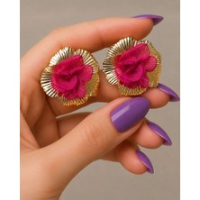 Deniz Accessories Pembe Fırfırlı Tasarım Gold Küpe