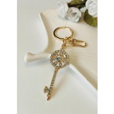 Halley Concept Full Kristal Zirkon Taşlı Anahtarlık Figürlü Gold Anahtarlık ve Çanta Charmı
