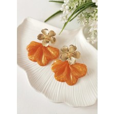 Halley Concept Turuncu Soleil Çiçek Form Çelik Sallantılı Küpe 5x5 cm