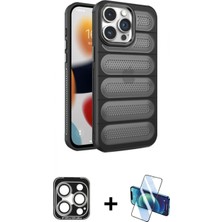 Marsilyan™- iPhone 15 Pro Max Kılıf Yadigar Doku Özel Seri - Siyah 3D Antistatik Seramik Nano Ekran Koruyucu + Pvd Metal Kamera Lens - Gs