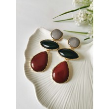 Halley Concept Fluid Stone Sallantılı Küpe Gri Yeşil Bordo Ton